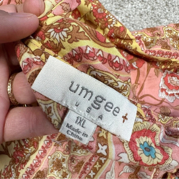 Umgee Floral Border Print Layered Mini Dress Boho Gypsy Rose Pink Plus Size 1X - Picture 12 of 15